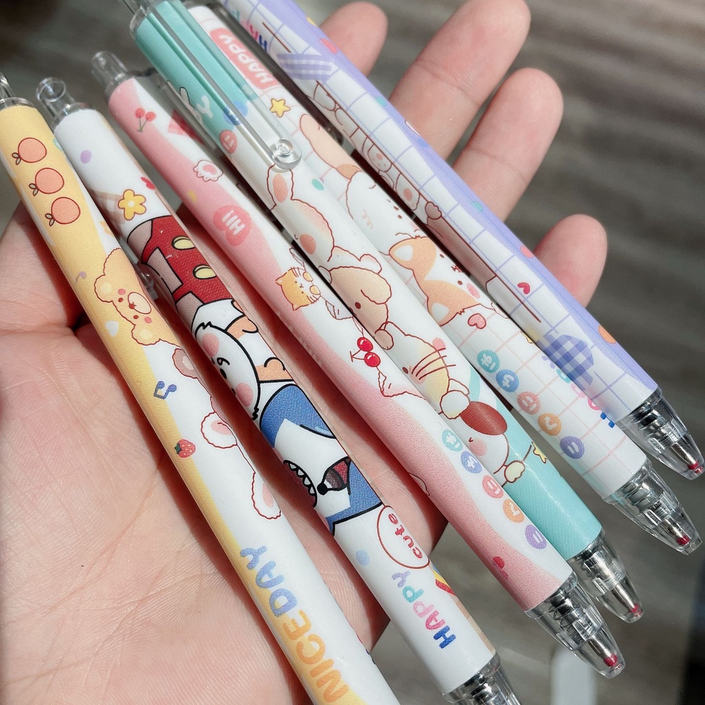 Set 6 bút bi ngòi bút 0.5mm in hình xinh xắn dễ thương