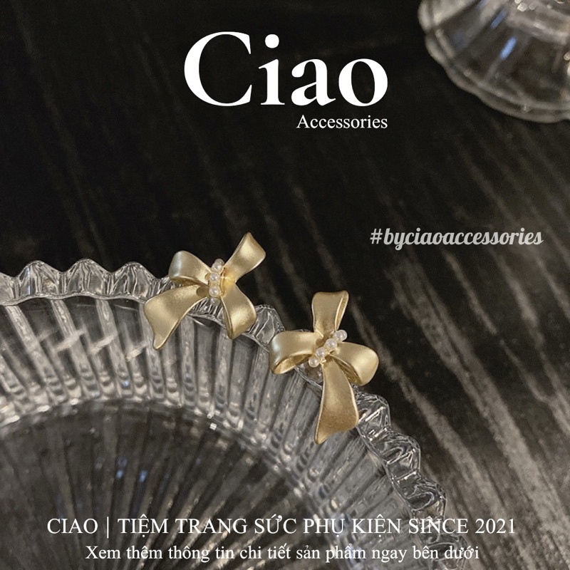 [HOẢ TỐC 1H] Khuyên tai/ Bông tai mạ bạc S925 thiết kế hình nơ đính hạt trai Morela Ciao