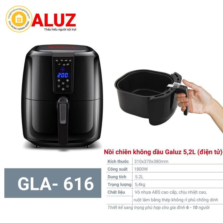 [Mã ELHADEV giảm 4% đơn 300K] Nồi chiên không dầu điện tử Galuz 5.2l GLA-616