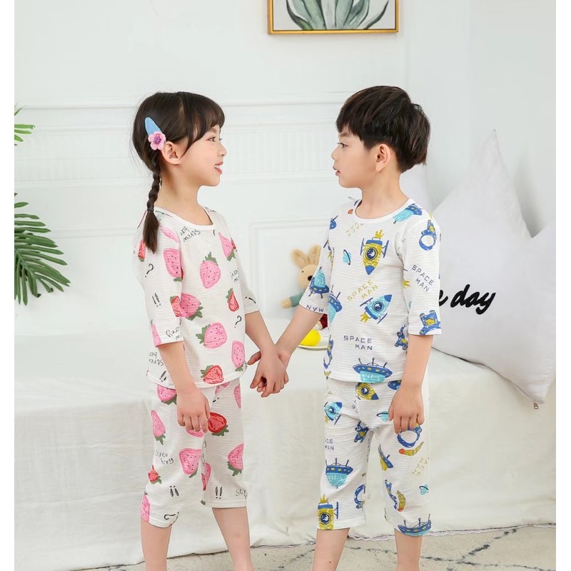 Đồ Bộ Chất Cotton Sợi Tre Size 90-140, Bộ Lửng Sợi Tre Mặc Ngủ Điều Hòa Cho Bé 1-7 tuổi (nhiều mẫu)