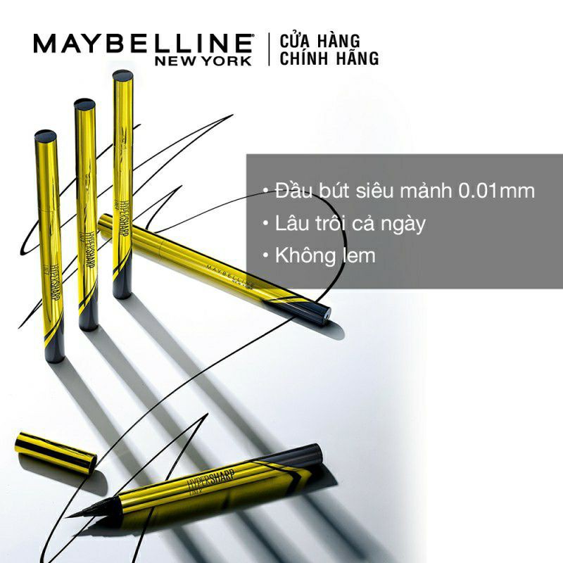 Bút kẻ mắt nước siêu sắc mảnh không lem không trôi Maybelline New York HyperSharp Liner Đen 0.5g