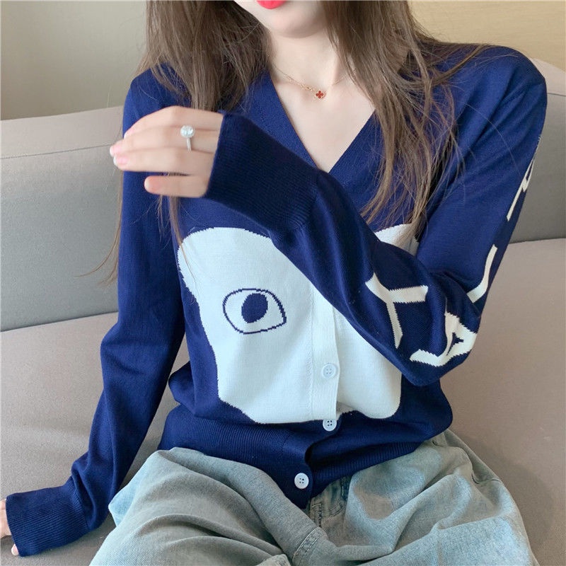 Áo khoác cardigan dệt kim mỏng cổ chữ V tay dài thời trang nữ