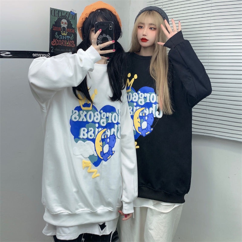 ZHELIHANGFEI Áo Sweater Dáng Rộng In Họa Tiết Hoạt Hình Xinh Xắn Dễ