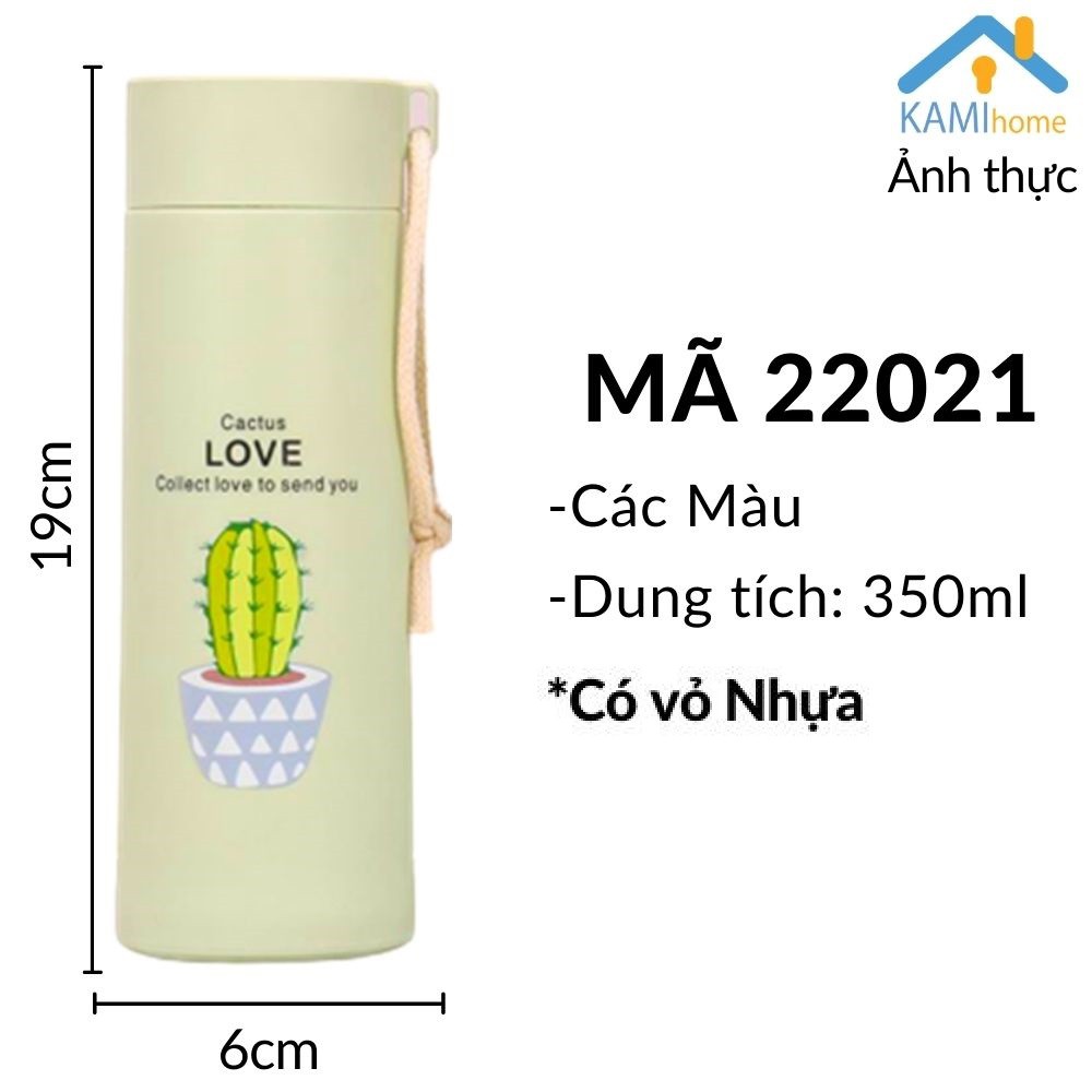 Bình nước thủy tinh Vỏ nhựa cách nhiệt 🎁Bán kèm Túi🎁 đựng nước 350ml mã 22031