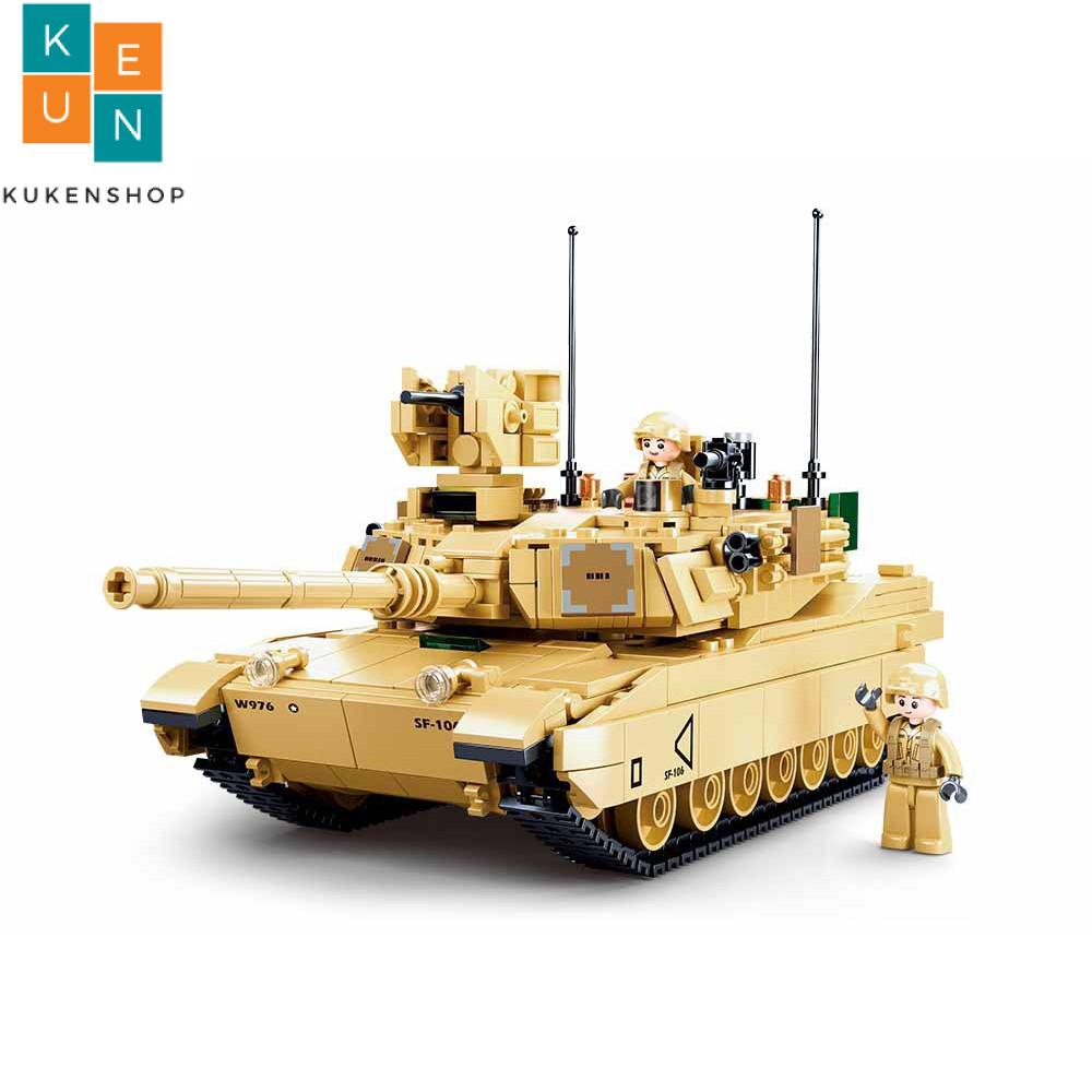 Bộ Xếp Hình Sluban 0892 - Lắp Ráp Xe Tăng Chiến Đấu M1A2 Abrams Màu Vàng Cát Với 781 Chi Tiết