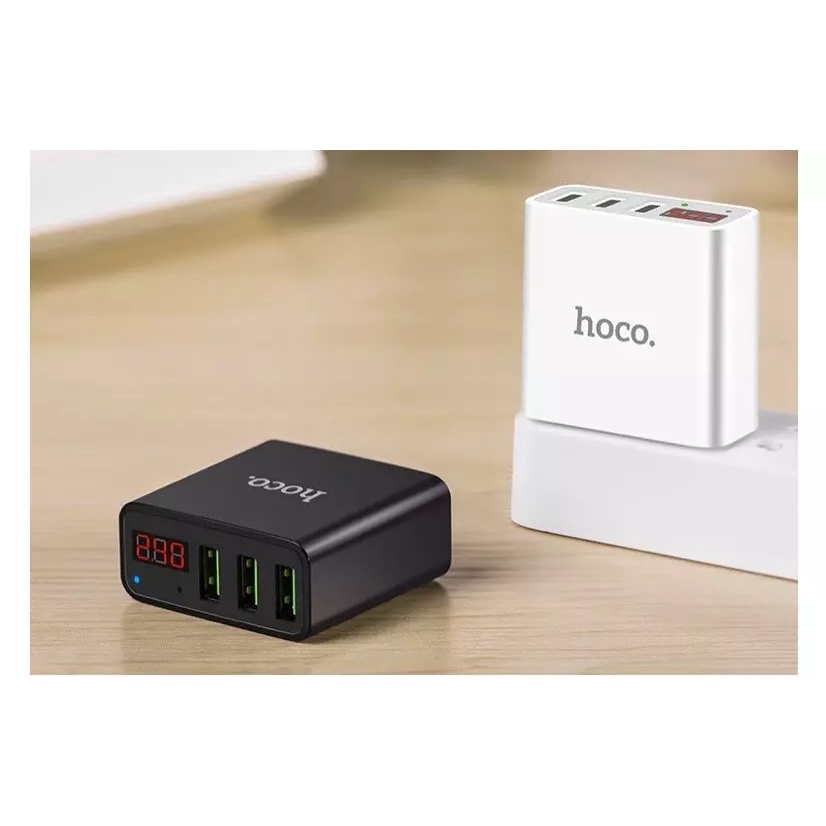 Cốc sạc 5v 3 cổng Hoco 5A Nobox - màn LCD tự ngắt khi đầy pin, có mạch bảo vệ chống chai pin