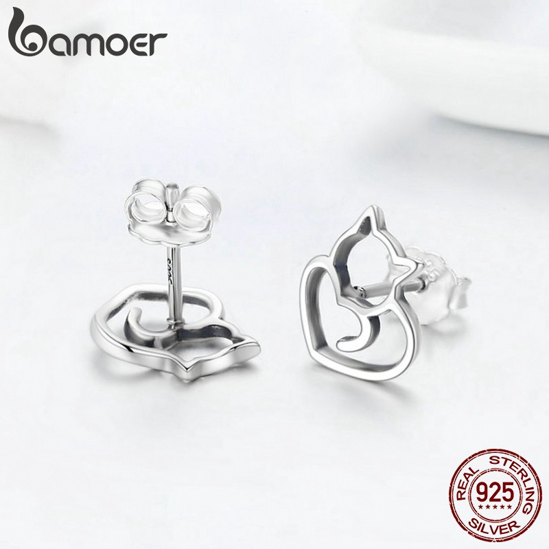 Khuyên Tai Bamoer Bạc 925 Hình Mèo Con Dễ Thương Cho Nữ