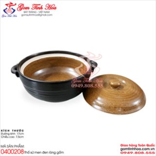 Thố sứ số 2 men đen lòng gốm
