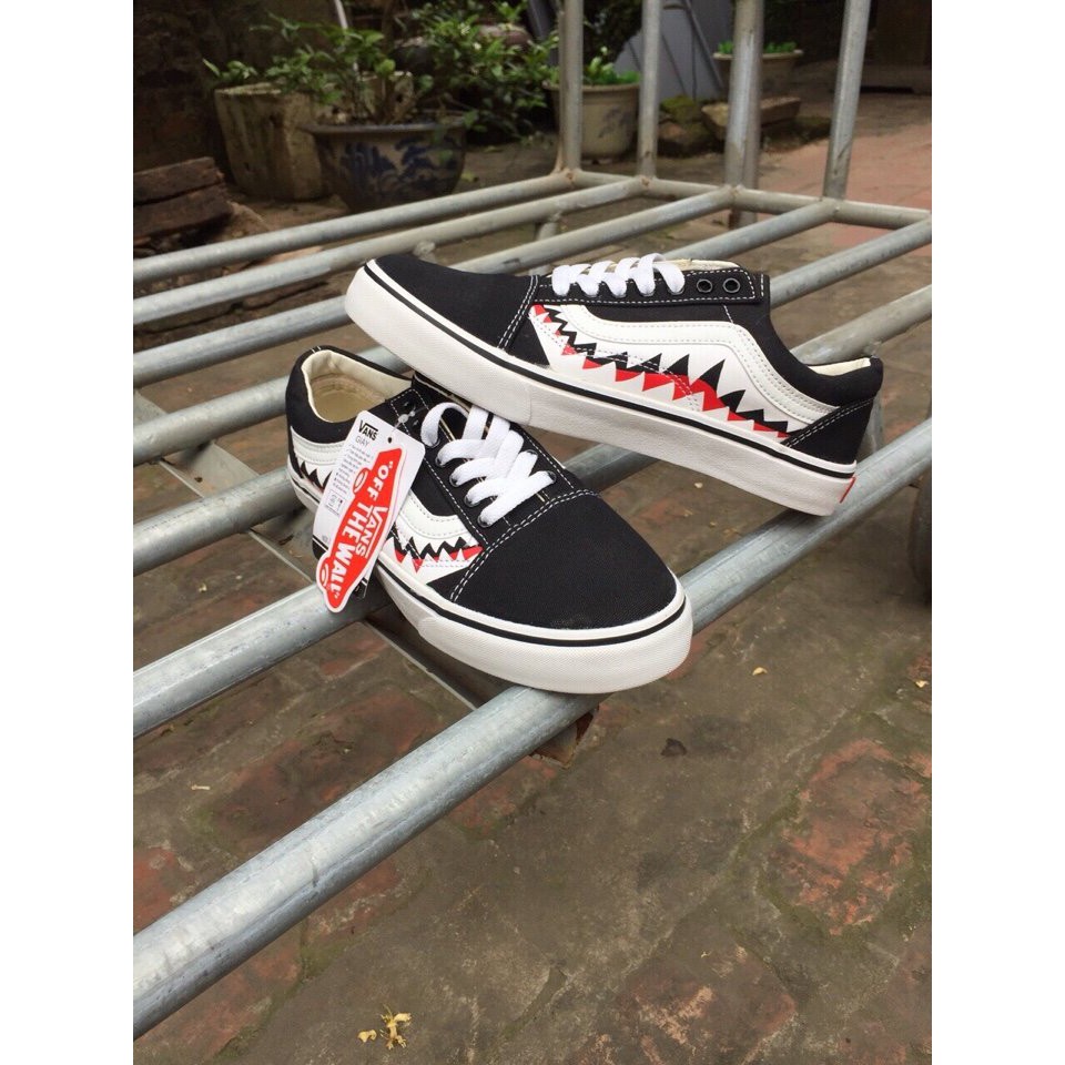 Giày Vans Old Skool răng cá mâp đen ( Vans x Bape Shark Tooth) [ Full box ]