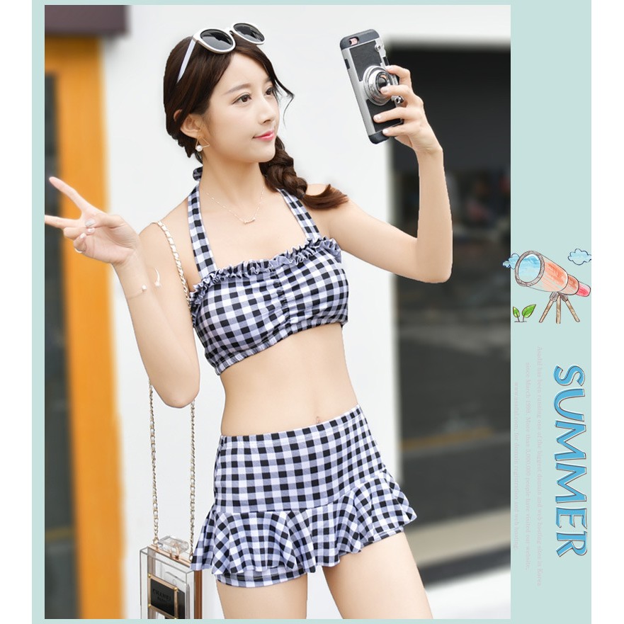 [Ảnh thật + sẵn hàng] Bikini hai mảnh kèm áo khoác ren (Vải Thun Thường)