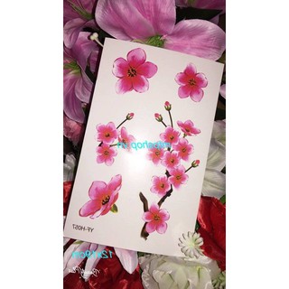 Hình xăm dán hoa đào khoe sắc thắm bắp tay 12x19cm