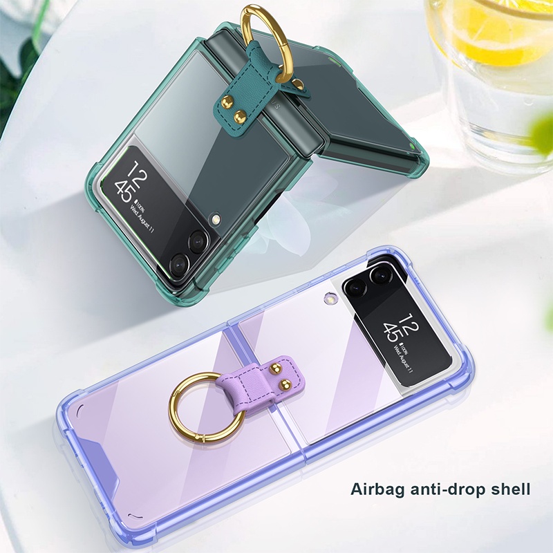 Ốp điện thoại silicone mềm trong suốt có túi khí chống rơi/chống sốc có giá đỡ dạng nhẫn cho Samsung Galaxy Z Flip 3