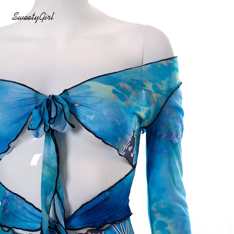 Đầm Mini Tay Dài Trễ Vai In Họa Tiết Bướm Nhiều Màu Quyến Rũ Cho Nữ