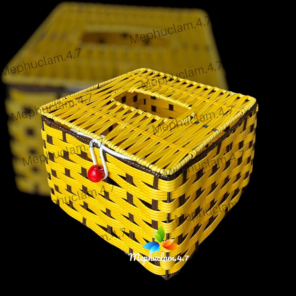 Hộp nhựa giả mây vuông size nhì đựng giấy ăn cho quán ăn, khách sạn, nhà nghỉ, hộ gia đình, quán cafe, văn phòng,...
