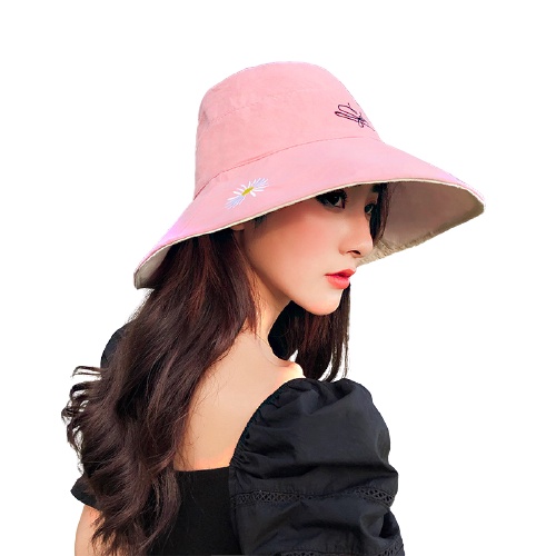 Mũ bucket nữ đẹp vành rộng thêu hoa cúc sử dụng hai 2 mặt thời trang trẻ trung, chống nắng,free size