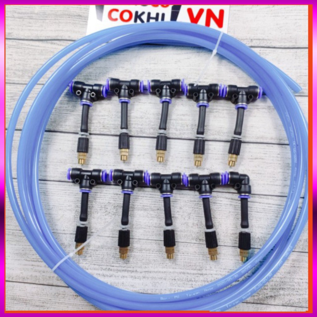 [GIÁ TỐT] 20m dây + 10 Béc phun sương 1 tia đồng, nối nhanh chữ Tê 8mm dùng tưới cây, tưới lan