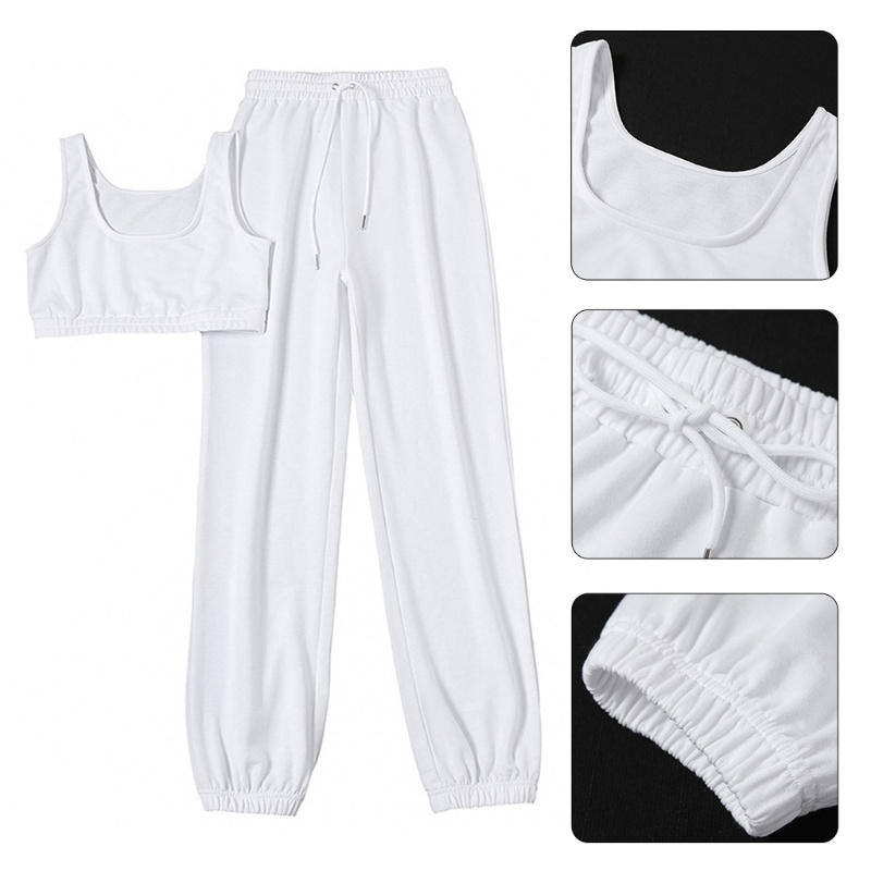 Bộ Trang Phục Thể Thao 2 Mảnh Gồm Áo Croptop Sát Nách Và Quần Jogger Lưng Cao Màu Trơn Cho Nữ