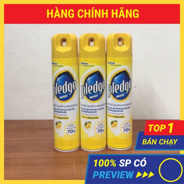 Chai xịt làm sạch làm bóng đồ da, đồ gỗ Pledge 330ml( hương chanh )