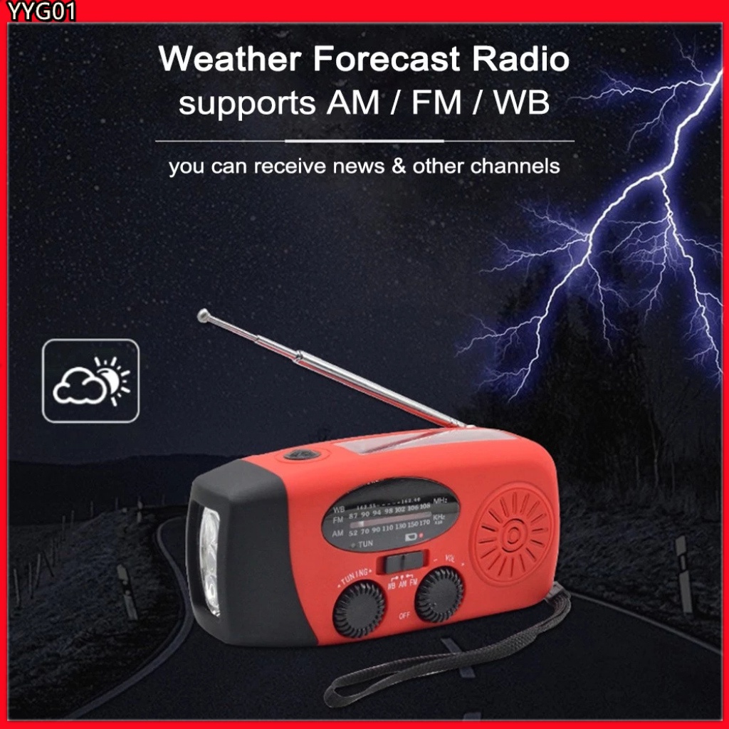 Radio Cầm Tay Có Đèn Pin AM / FM Năng Lượng Mặt Trời Di Động Tiện Dụng