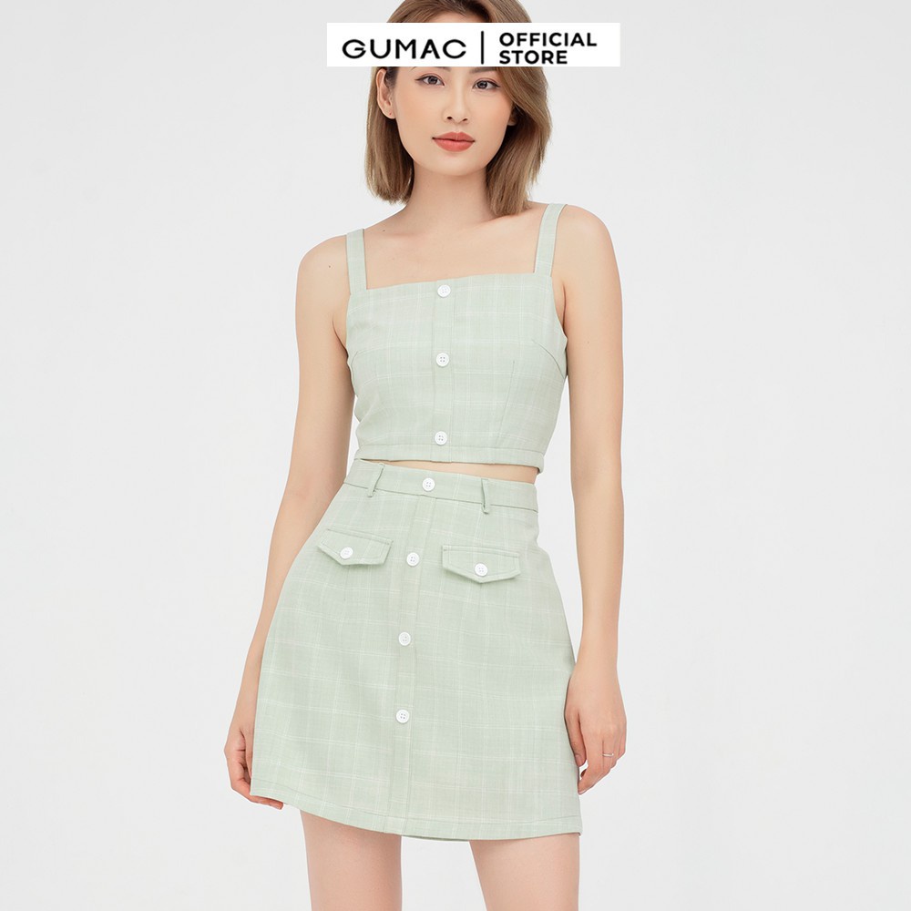 [Mã WABRGUM giảm 10% tối đa 30K đơn 99K] Áo croptop nữ hai dây GUMAC màu xanh trẻ trung AB478