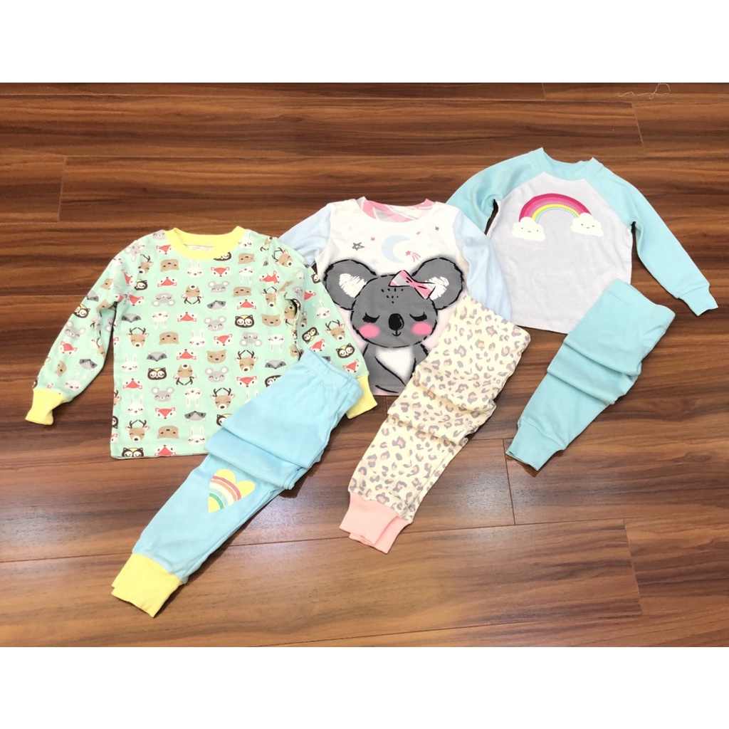 [2-10y] [ Form to] Bộ ngủ cotton mặc nhà dài tay bo gấu cổ tròn Kirkland cho bé gái cambo xuất dư xịn