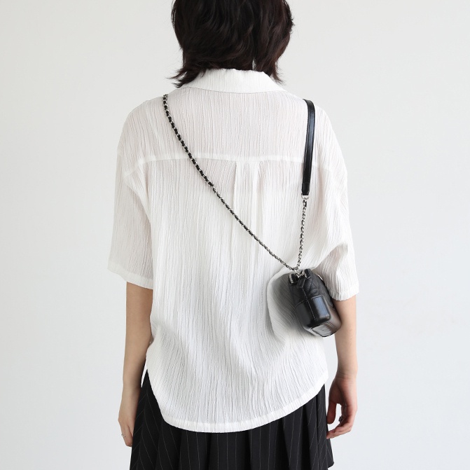 SUXI Áo Sơ Mi Ngắn Tay Dáng Rộng Màu Sắc Đơn Giản Dành Cho Nữ