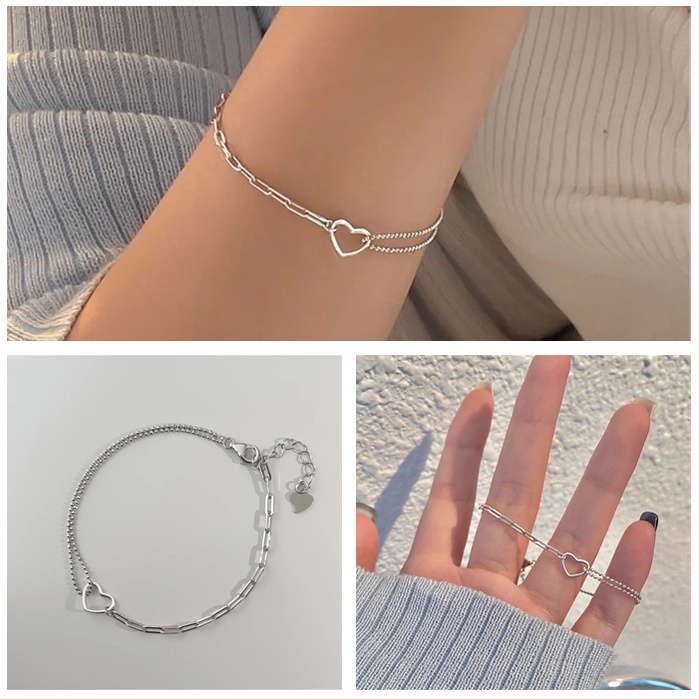 Lắc Tay Hai Lớp Dạng Chuỗi Hình Trái Tim Thời Trang Hàn Quốc Sáng Tạo Đơn Giản Cho Nữ