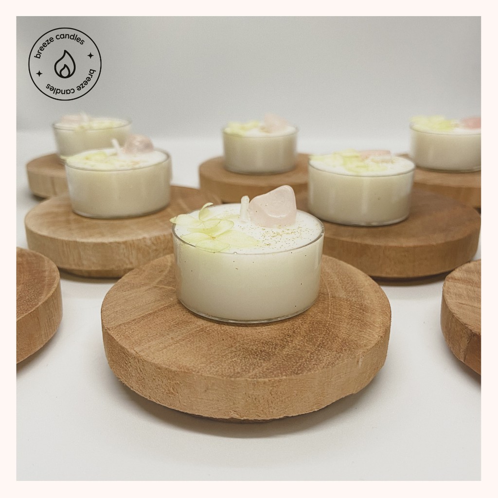 [18 mùi hương] Viên nến thơm hoa khô thiên nhiên đính đá, vỏ gỗ... TEALIGHT - 18gr (~4 giờ đốt)