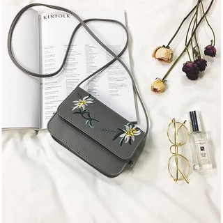 Túi da thêu hoa BERI (xám) - TUI027