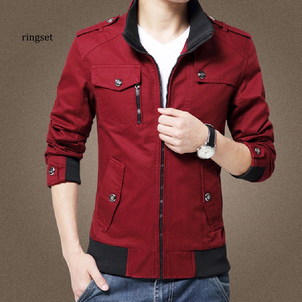Áo khoác bomber nhiều túi màu trơn ôm body ấm áp cho nam