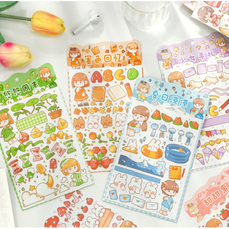 Set 4 Miếng Dán Trang Trí Hình Cô Gái Hoạt Hình Dễ Thương