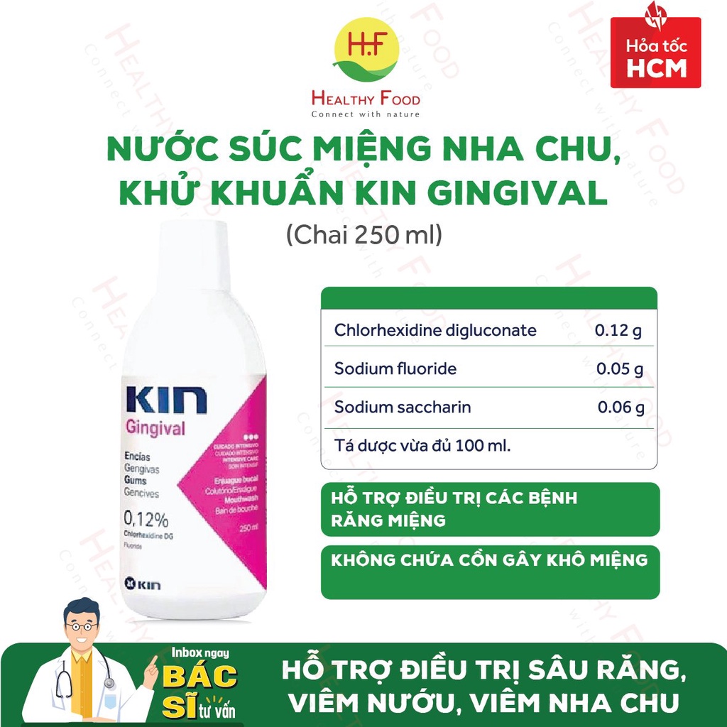 [CHÍNH HÃNG TÂY BAN NHA] - Nước Súc Miệng Kin Gingival (Chai 250ml) Hỗ trợ Viêm Nướu Nha Chu, Diệt Khuẩn, Khử Mùi Hôi