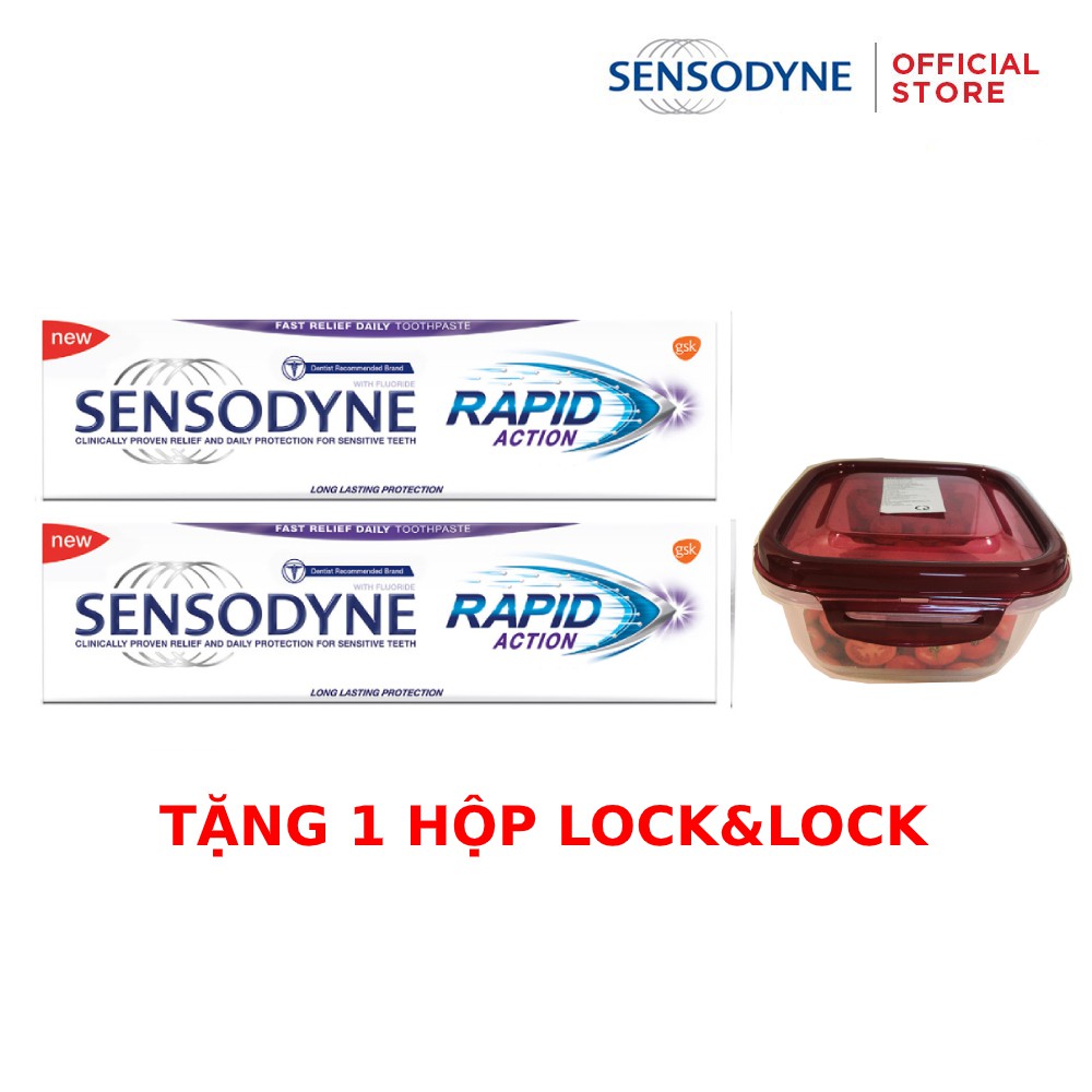 Combo 2 hộp Kem đánh răng Sensodyne Rapid Action 100g/hộp + Tặng 1 hộp Lock&Lock