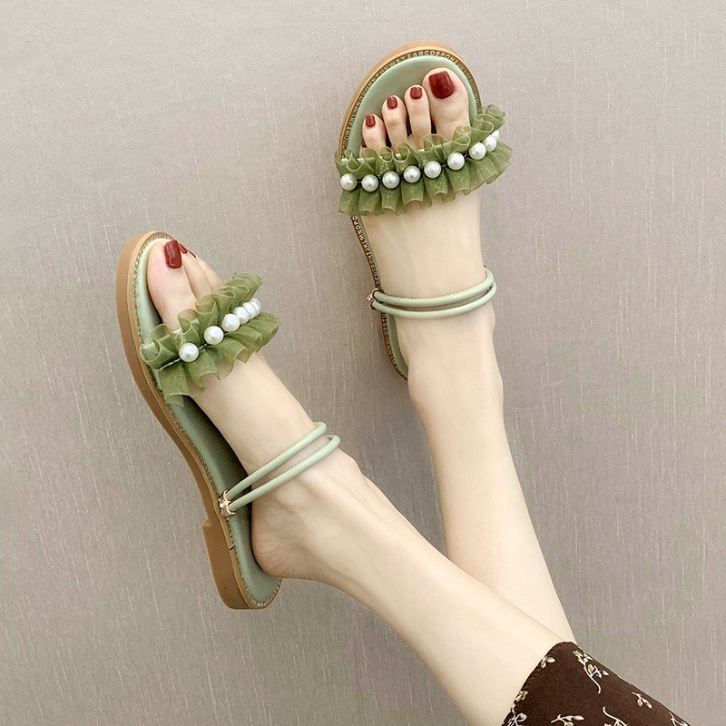 Dép Sandal Mùa Hè Hai Quai Đế Phẳng Phong Cách Thời Trang Hàn Quốc Mới Cho Nữ Sinh