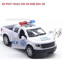 Mô hình xe ô tô cảnh sát bán tải mini bằng sắt đồ chơi trẻ em xe chạy cót có âm thanh và đèn - DC021DKP