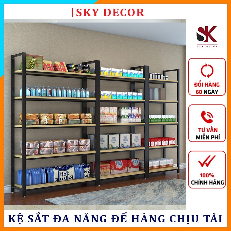 Kệ sắt đa năng 3-4-5 Tầng trưng bày sản phẩm cửa hàng siêu thị, khung sắt sơn tĩnh điện, mặt gỗ 17ly chịu tải 200kg