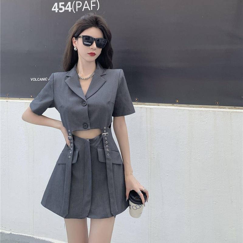 Váy Hai Mảnh Thắt Lưng Giả Cổ Điển Mùa Hè Đầm Thời Trang Thiết Kế Khoét Lỗ Cho Nữ