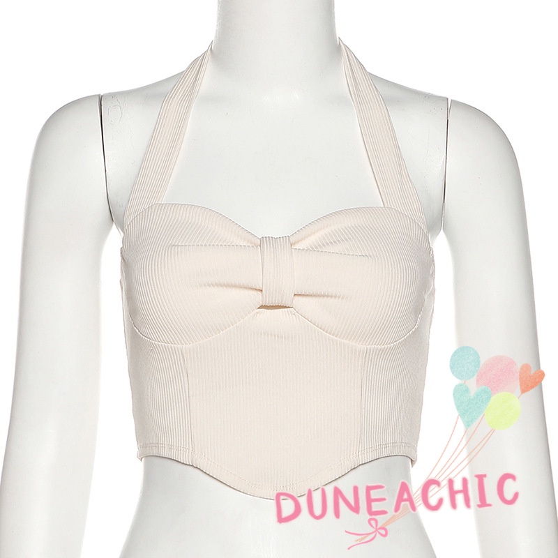 DUNEA Áo Tank Top Hở Lưng Màu Trơn Quyến Rũ Cho Nữ