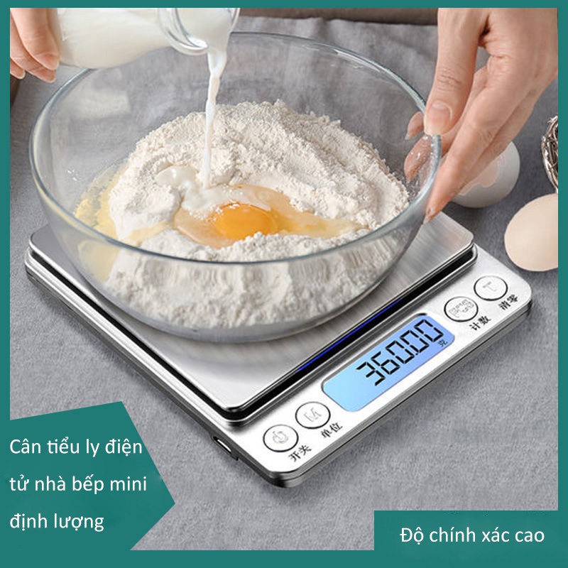 Cân tiểu ly điện tử nhà bếp mini định lượng 0.01-500g,0.1g - 3kg, Cân tiểu ly làm bánh độ chính xác cao kèm