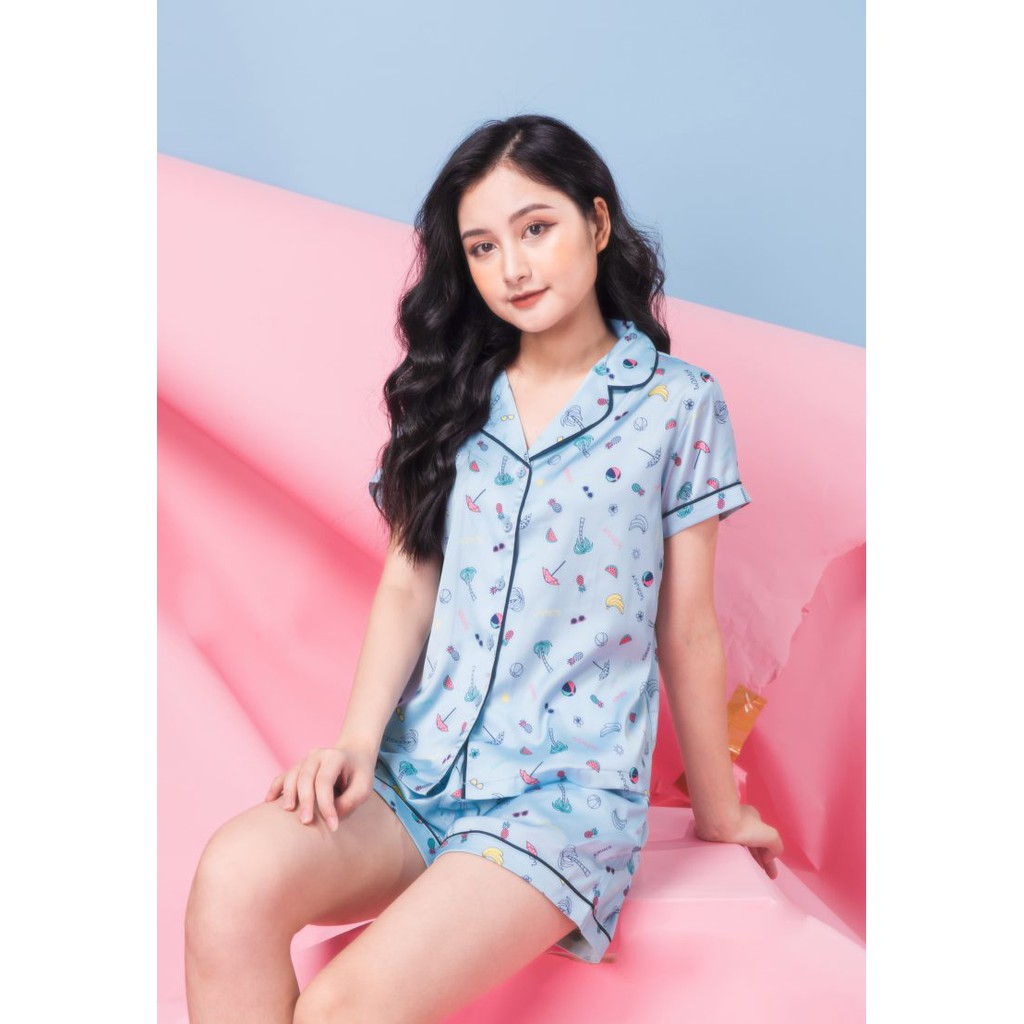[CHÍNH HÃNG] - Bộ đồ Pijama lụa WINNY Younger họa tiết nhiệt đới  siêu trẻ trung, năng động CASA20600111 mẫu hè 2021