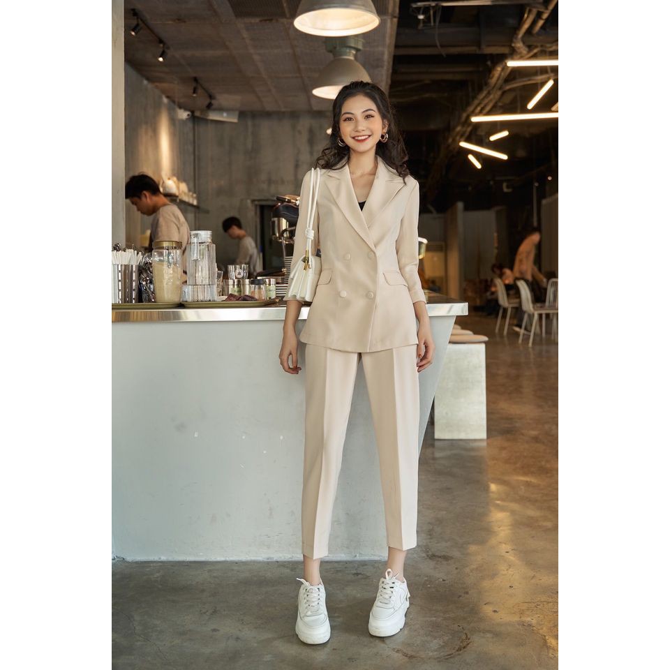 Set Blazer Be 4 Cúc Dáng Ngắn + Quần Baggy by Lilie