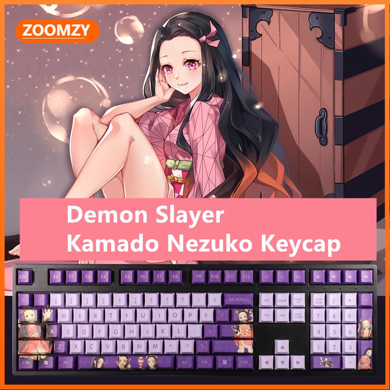 Kamado Nezuko keycap Demon Slayer keycap Cherry profile PBT Dye-thăng hoa bàn phím cơ học keycap hai chiều Anime keycaps 108 phím