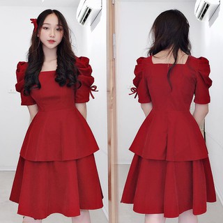 Đầm cổ vuông tay bồng 2 tầng - vbeo260