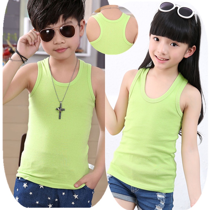 Áo Thun Ba Lỗ Màu Trơn Bằng Vải Cotton 100-160cm Thời Trang Mùa Hè Dành Cho Bé Trai Bé Gái