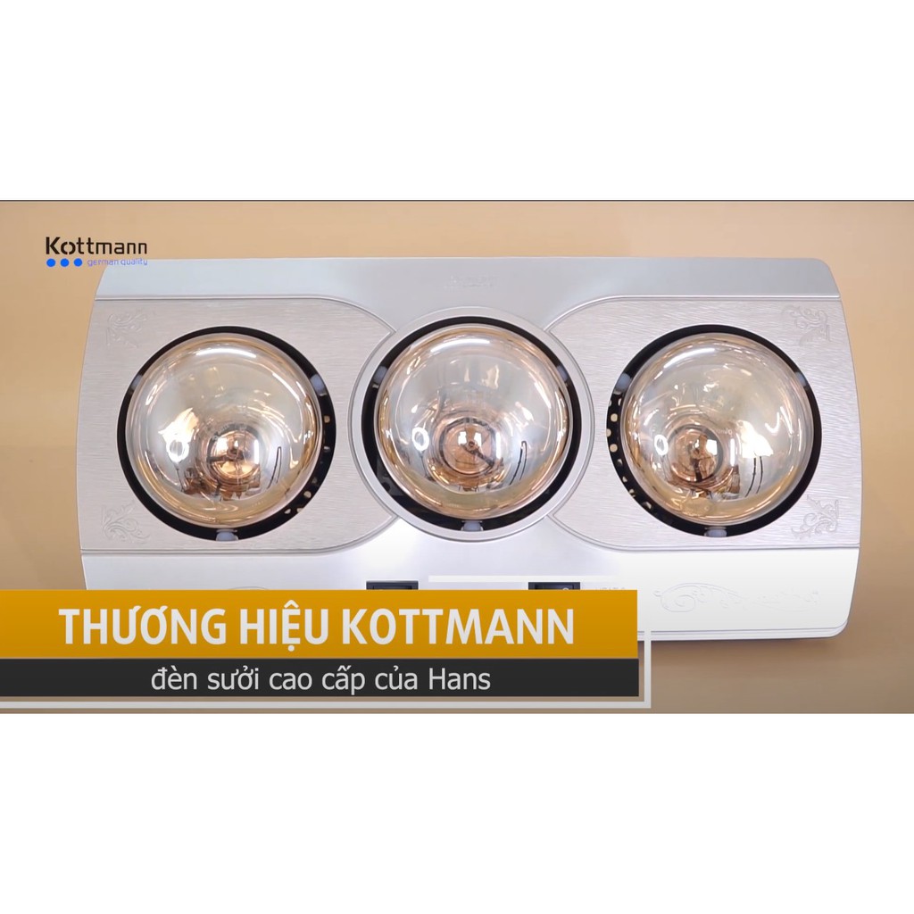 Đèn sưởi treo tường 3 bóng Kottmann K3BQ [ ĐẢM BẢO 100% CHÍNH HÃNG], Bảo Hành Toàn Quốc 3 Năm