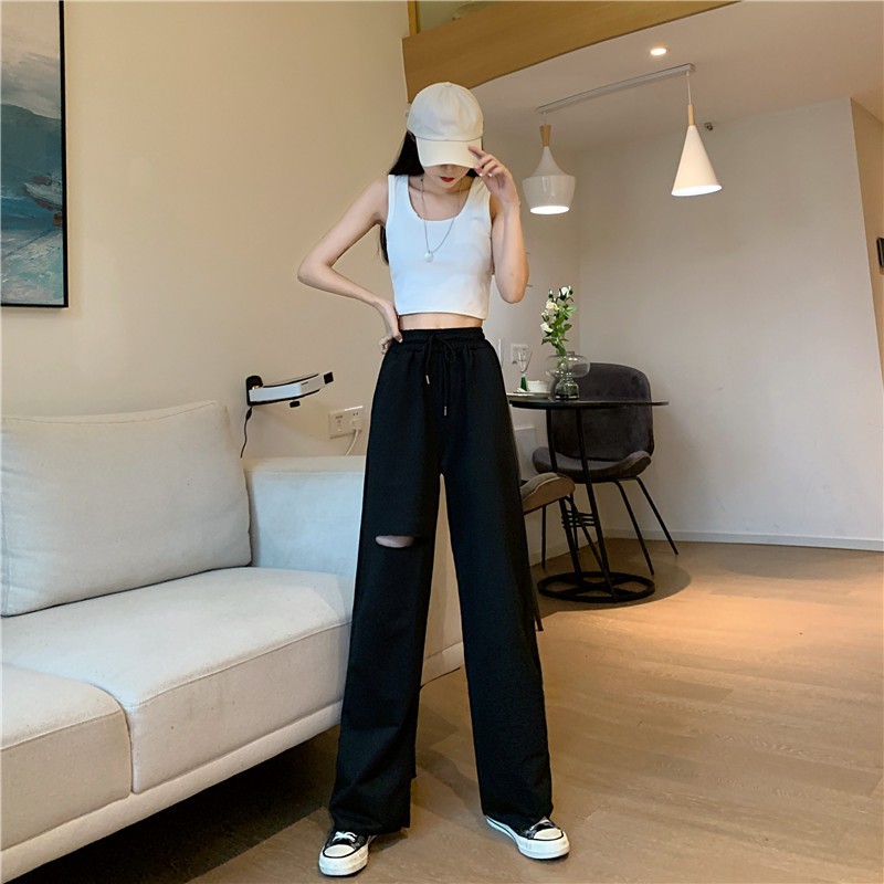 Quần suông ống rộng xẻ tà nữ cạp cao ZOZORO chất cotton 6535 thích hợp cho mùa hè