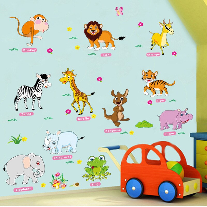 Decal dán tường, decal hoạt hình 3D hình thú trang trí phòng cho bé, trang trí phòng khách, phòng ngủ