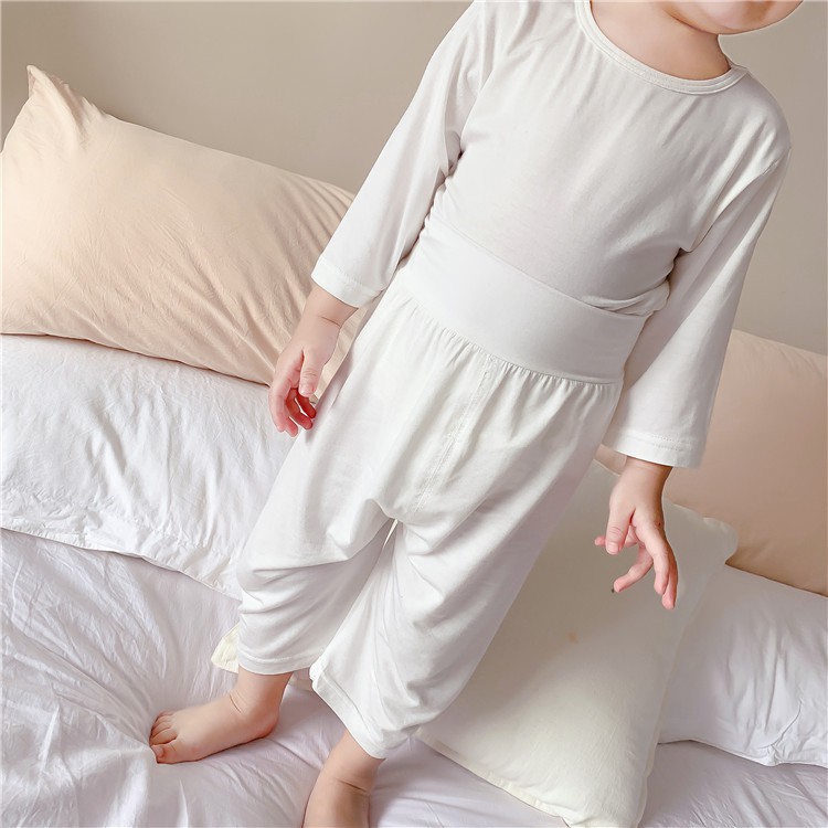 Bộ Đồ Ngủ Cotton Mềm Mại Tay Dài Màu Trơn Chất Lượng Cao Cho Bé