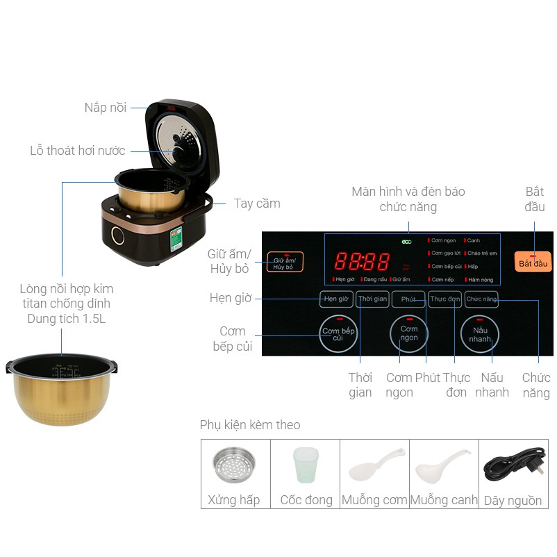 [Chính hãng] Nồi cơm điện cao tần Midea 1.5 lít MB-HS4008 hàng chính hãng , bảo hành 12 tháng toàn quốc , lỗi 1 đổi 1 | BigBuy360 - bigbuy360.vn