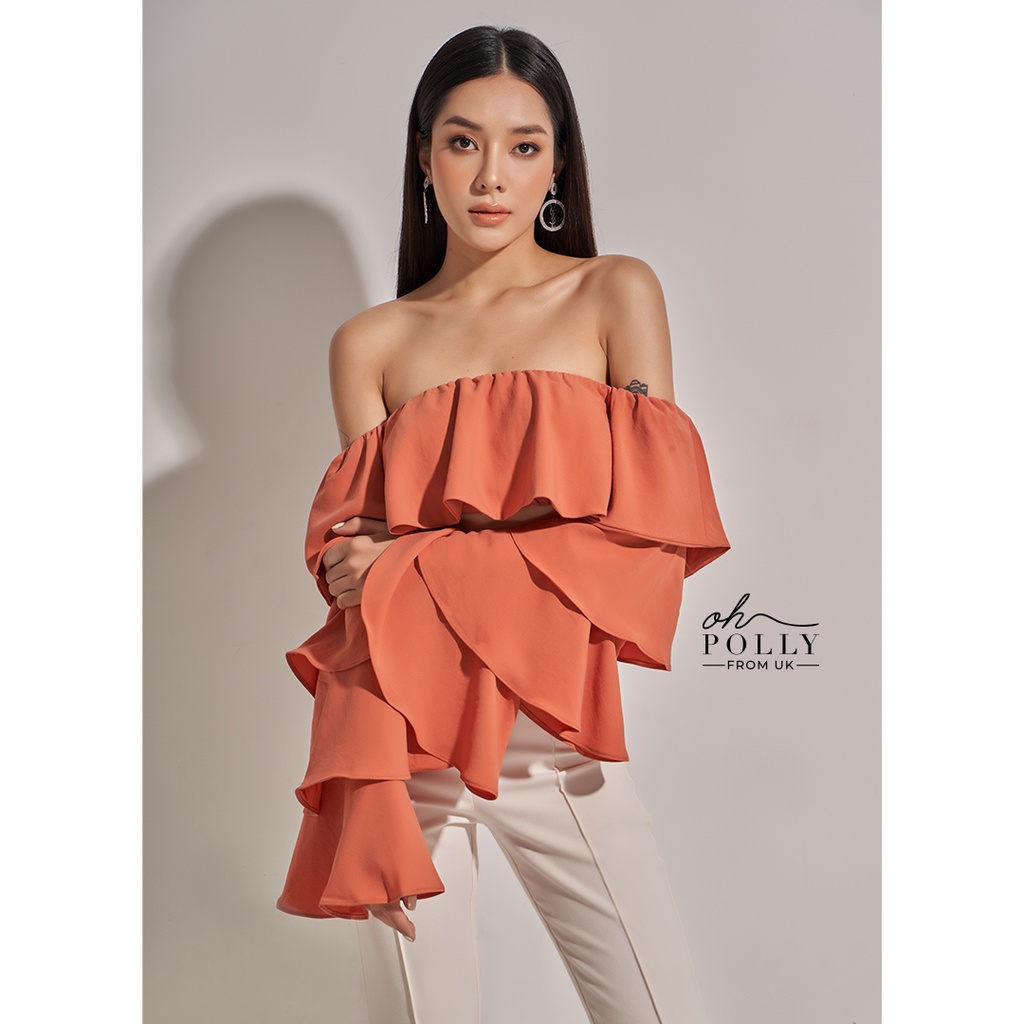 Oh Polly - Áo croptop trễ vai tay dài, kiểu tay phồng sexy